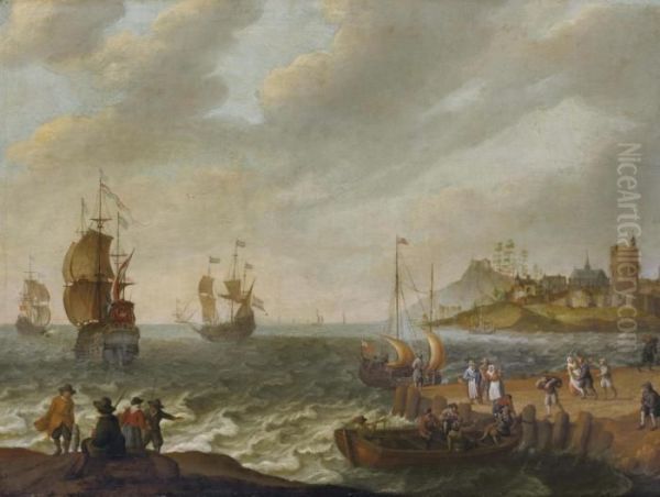 Pecheurs Et Villageois A L'arrivee Des Navires Oil Painting by Adam Willaerts