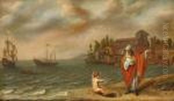 Haventafereel Met De Heilige Augustinus En Kind Oil Painting by Adam Willaerts