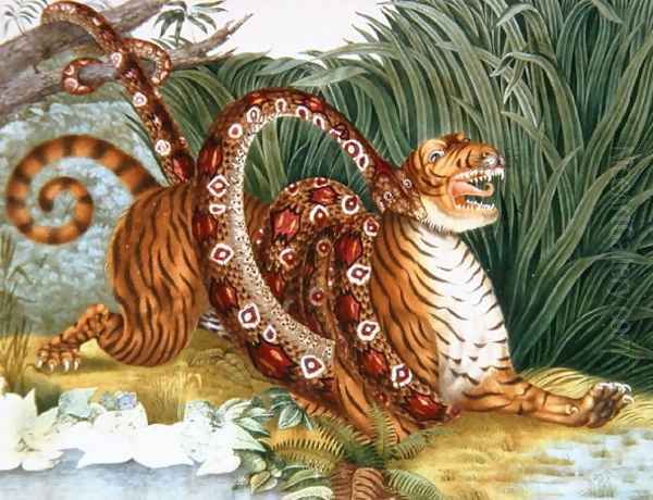 The Tiger and the Boa Constrictor, 1835 Oil Painting by Aloys Zotl