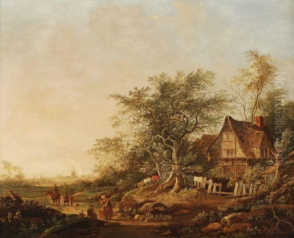 Travellers Passing A Cottage Oil Painting by Edward Charles Williams