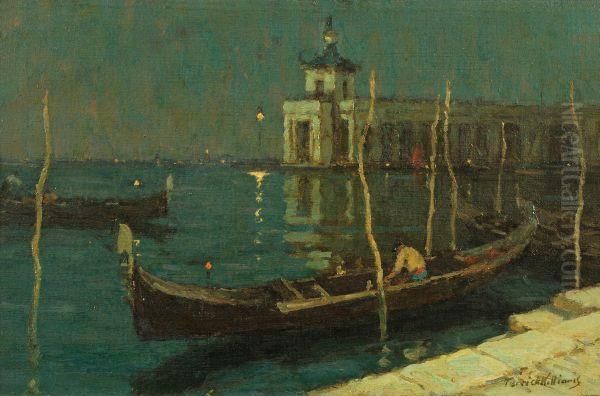 The Dogana By Night, Venice Oil Painting by Terrick John Williams