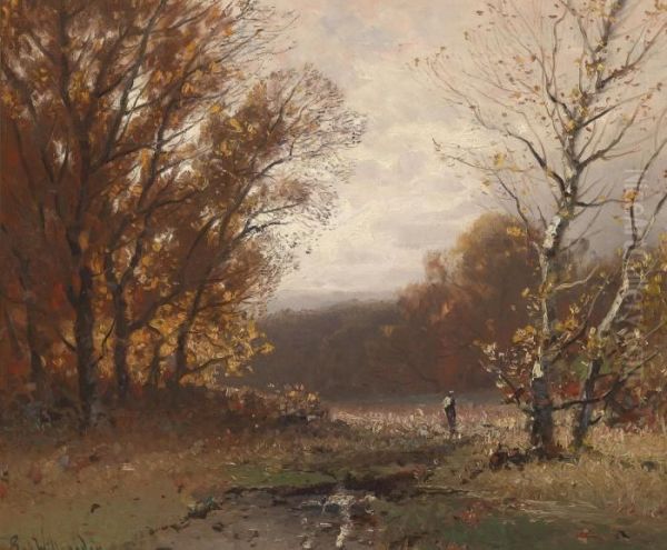 Landscape In Autumn Oil Painting by Ludwig Willroider