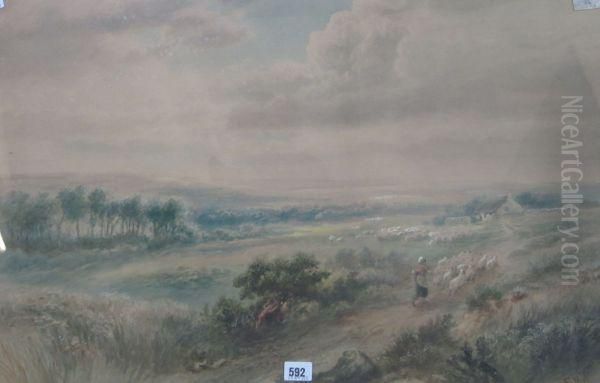 Gathering Clouds, Driving Sheep To The Hold Oil Painting by Edmund Morison Wimperis