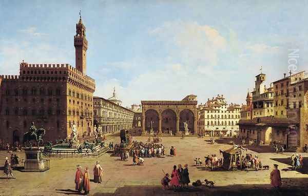 The Piazza della Signoria in Florence Oil Painting by Giuseppe Zocchi