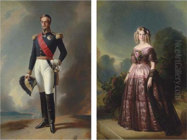 Portrait Of The Duc D'aumale; And Portrait Of The Duchess D'aumale Oil Painting by Franz Xavier Winterhalter