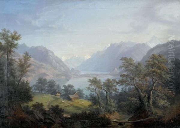 Blick Auf Den Thunersee Mit Interlaken Und Brienzersee Oil Painting by Anton Winterlin