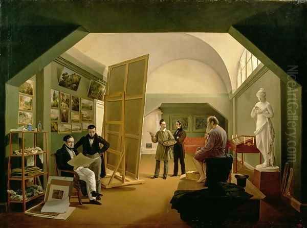 The Studio of Petr Vasilevich Basin (1793-1877) 1833 Oil Painting by Kapiton Alekseevich Zelentsov