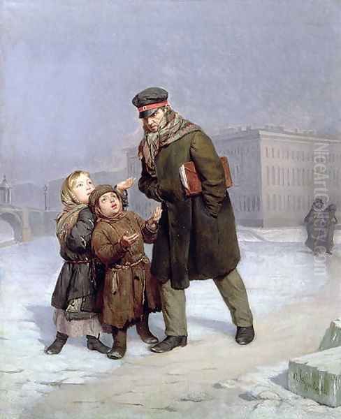 Beggar Children Oil Painting by Firs Sergeevich Zhuravlev