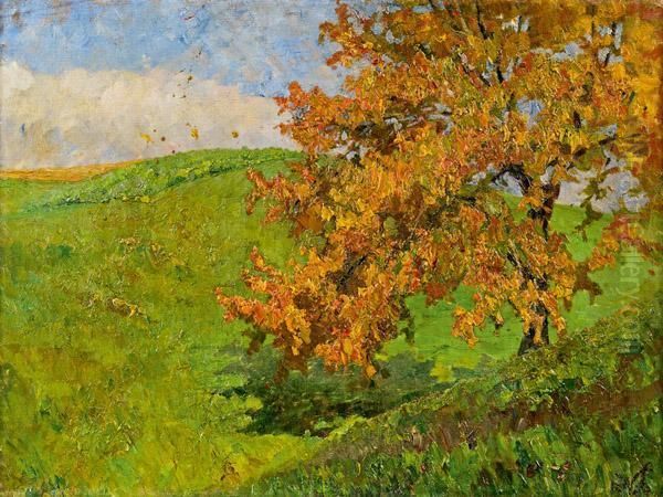 Baum In Herbstlichem Licht Oil Painting by Olga Wisinger-Florian