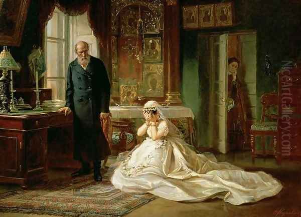 At the Altar, 1870s Oil Painting by Firs Sergeevich Zhuravlev