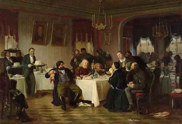 The Restaurant Oil Painting by Firs Sergeevich Zhuravlev