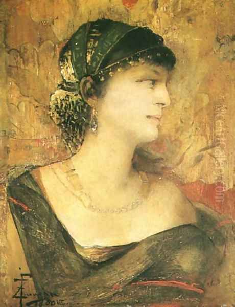 Woman Dressed in Eastern Cloth Oil Painting by Franciszek Zmurko