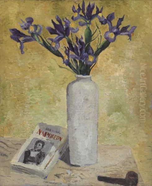 Iris In A Tall Vase Oil Painting by Christopher Wood