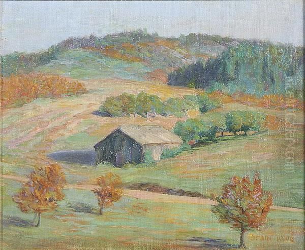 Early Fall Landscape Oil Painting by Grant Wood