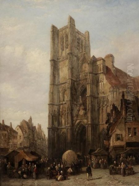 Cathedral At Auxerre On The Yonne Oil Painting by Lewis John Wood