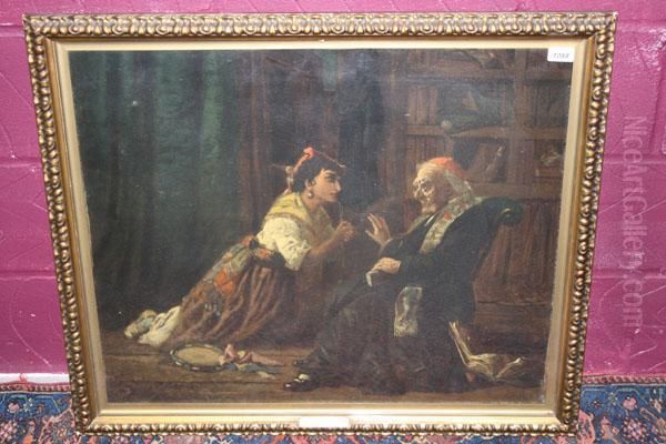 Kneeling Peasant Girl Pleading With A Clergyman Oil Painting by Henry Woods