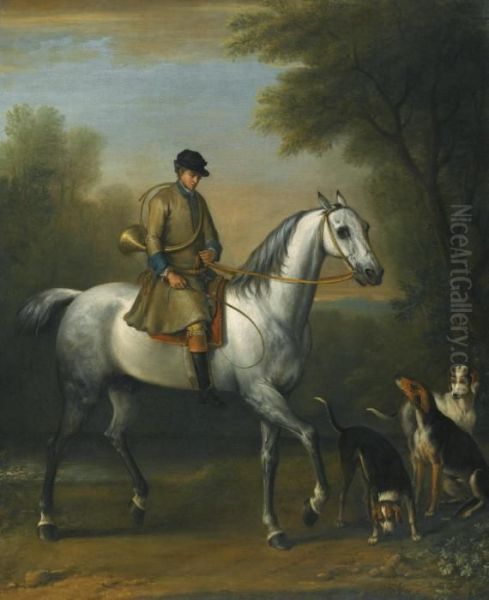 A Huntsman On A Grey Hunter With Hounds In A Landscape Oil Painting by John Wootton