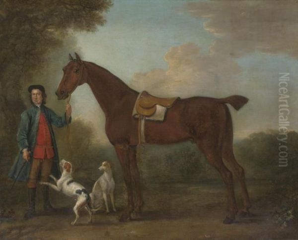 A Groom And Horse In A Landscape With Two Hounds Oil Painting by John Wootton