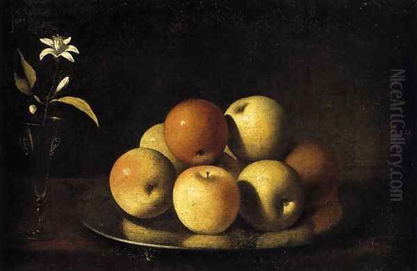 Still-Life with Plate of Apples and Orange Blossom c. 1640 Oil Painting by Juan de Zurbaran