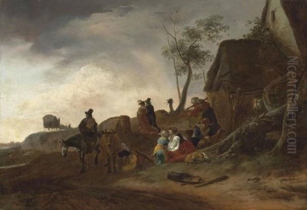 A Wooded Landscape Oil Painting by Pieter Wouwermans or Wouwerman