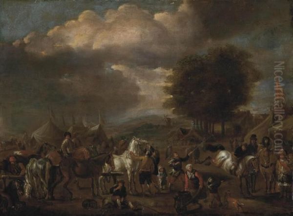 A Horse Fair Oil Painting by Pieter Wouwermans or Wouwerman