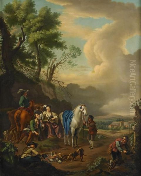 Rastande Jaktsallskap Oil Painting by Pieter Wouwermans or Wouwerman