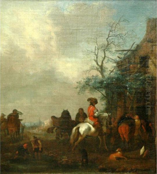 A Halt At An Inn Oil Painting by Pieter Wouwermans or Wouwerman