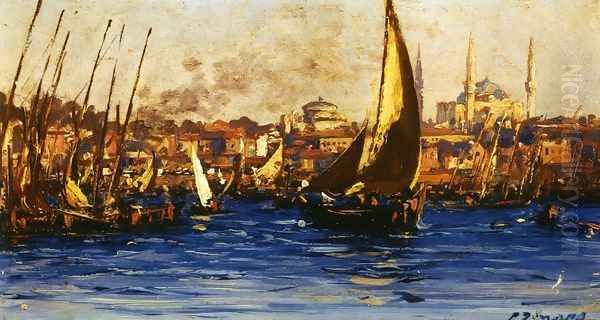 The Port of Istambul Oil Painting by Fausto Zonaro