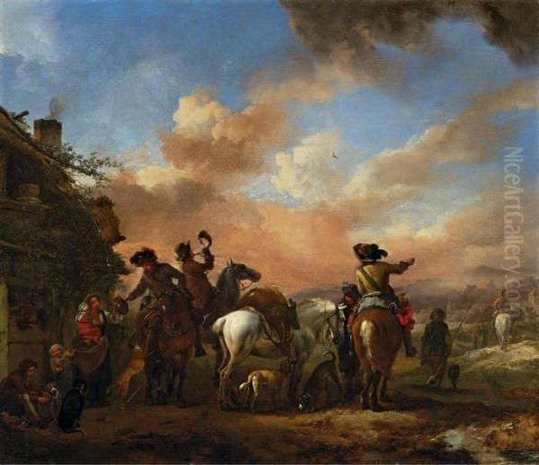 Rast Bei Der Ruckkehr Von Der Jagd Oil Painting by Pieter Wouwermans or Wouwerman