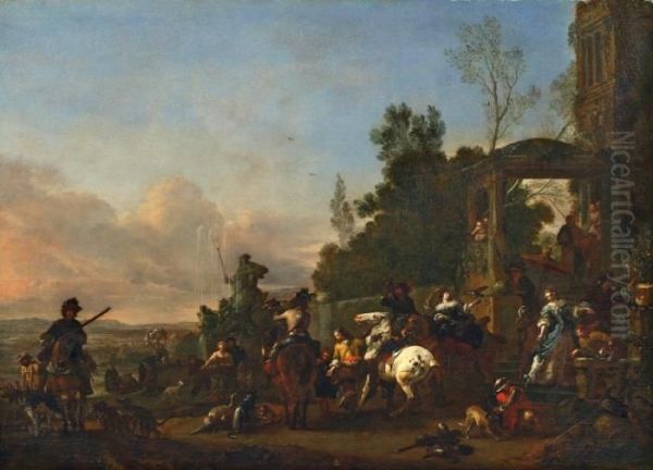 Aufbruch Zur Falkenjagd Oil Painting by Pieter Wouwermans or Wouwerman