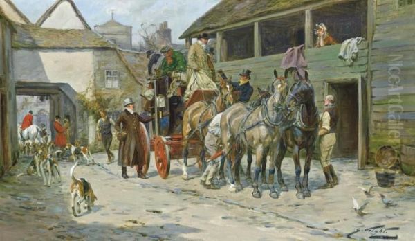 Dismounting From The Coach Oil Painting by George Wright