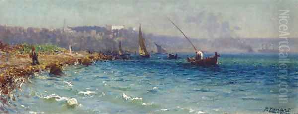 A View of the Bosphorous from the Old Byzantine Walls, Constantinople Oil Painting by Fausto Zonaro