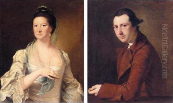 Portraits Of Francis Noel Clarke Mundy, And His Wife Oil Painting by Josepf Wright Of Derby