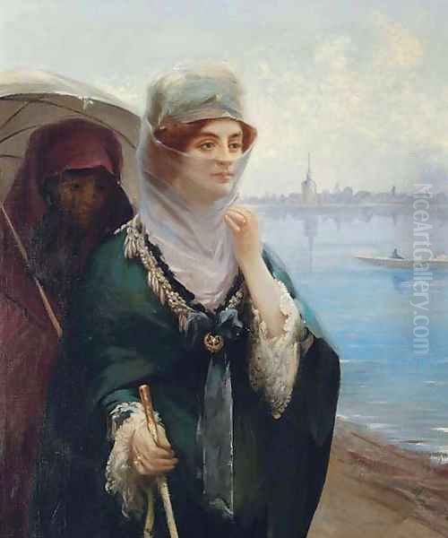 A stroll along the Bosphorus Oil Painting by Fausto Zonaro