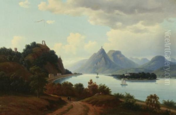 Rheinlandschaft Oil Painting by Walther Wunnenberg