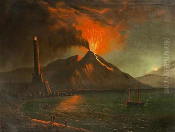 Eruption Of Vesuvius Oil Painting by Michael Wutky