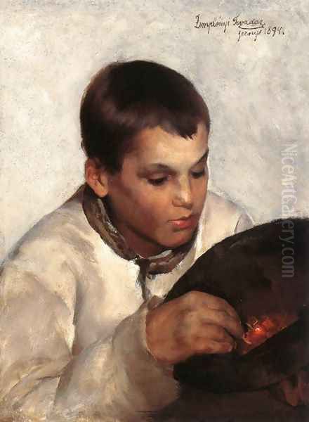 Boy with Cherries 1894 Oil Painting by Tivadar Zemplenyi