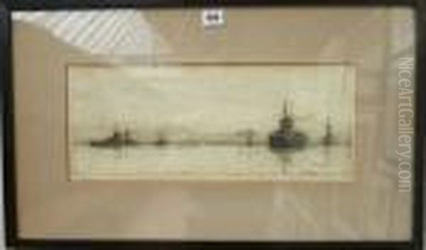 Warships Off The Coast Oil Painting by William Lionel Wyllie