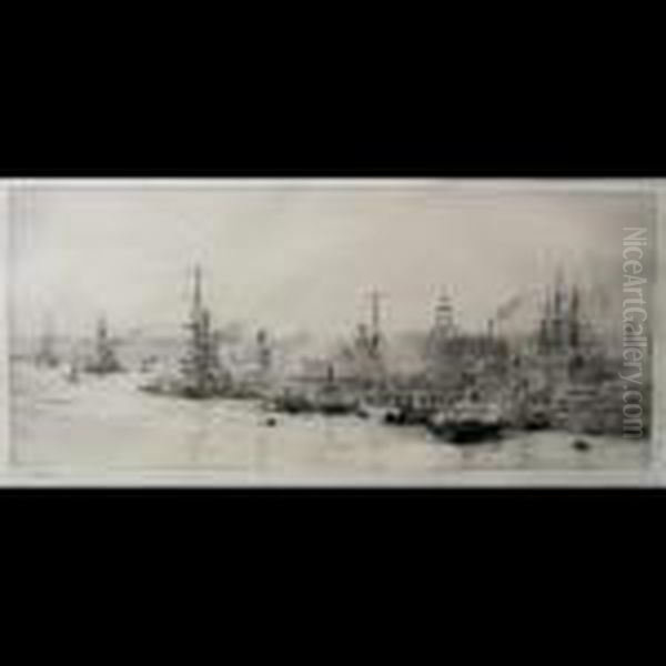 A Busy Port - Portsmouth Oil Painting by William Lionel Wyllie