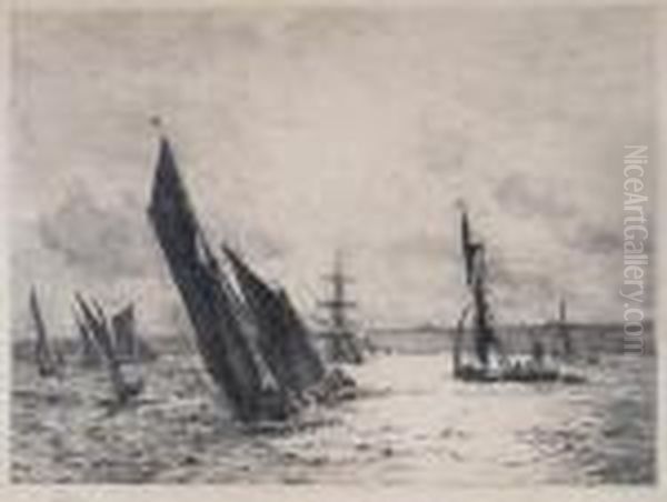 Stiff Breeze, Thames Barges Racing On The Medway Oil Painting by William Lionel Wyllie