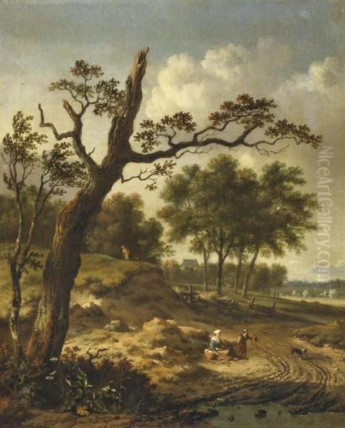 Paysants Se Reposant Au Bord D'un Chemin Arbore Oil Painting by Jan Wijnants