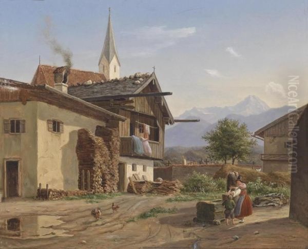 Farmstead Oil Painting by Wilhelm Ferdinand Xylander