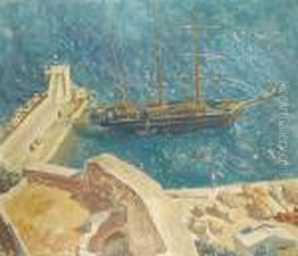 View Of The Port In Calvi Oil Painting by Aleksandr Evgen'evich Iakovlev