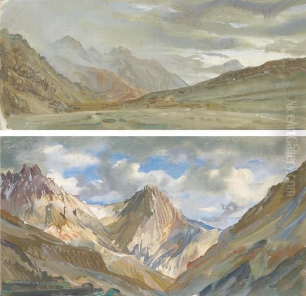 View Of Beyick And View Of The Karakoram Mountain Range Oil Painting by Aleksandr Evgen'evich Iakovlev