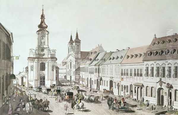 The Parish Church and Cemetery of Fauxbourg, engraved by the artist Oil Painting by Jacob Ziegler