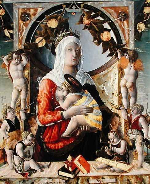 The Virgin and Child Surrounded by Eight Angels, 1455 Oil Painting by Marco Zoppo