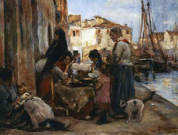 Chioggiotte Lundo il Pontile Oil Painting by Alessandro Zezzos