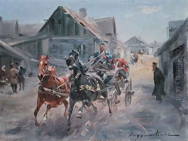 Speeding through the town, c.1930 Oil Painting by Ignacy (Czeslaw Wasilewski) Zygmuntowicz