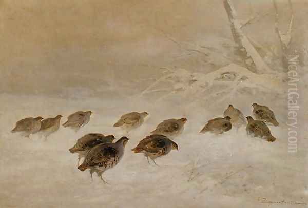 Partridges in the Snow, c.1930 Oil Painting by Ignacy (Czeslaw Wasilewski) Zygmuntowicz