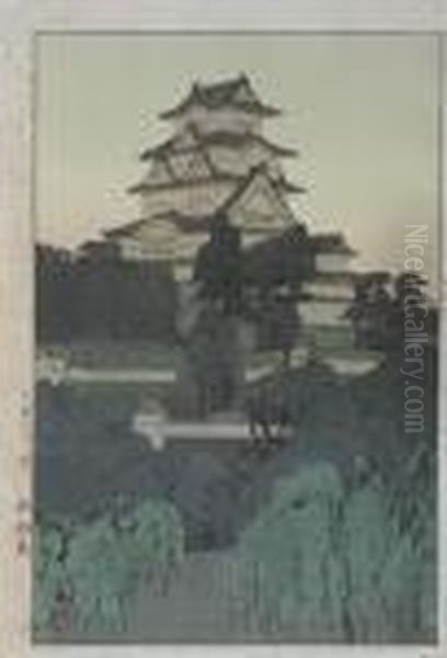 Himyi Castle Evening Oil Painting by Hiroshi Yoshida